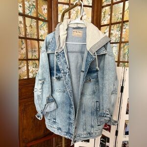 NWOT We The Free Denim Jacket with Gray Hood by Free People Sz M